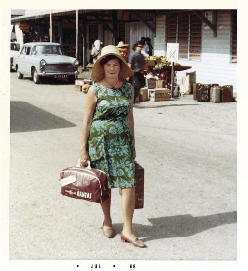 Margaret Olley arriving in Port Swettenham, Kuala Lumpur, Maylasia 1969 (Photograph supplied courtesy of Mrs Wilma Knight)